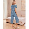 image:imageEkouaer Womens Pajama Sets Short Sleeve Sleepwear Button Up Pj Loungewear Top and Capri Pants with PocketsBlue Flower