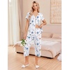 image:imageEkouaer Womens Pajama Sets Short Sleeve Sleepwear Button Up Pj Loungewear Top and Capri Pants with PocketsFloral White