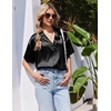 image:imageEkouaer Womens Satin Pajama Set Short Sleeve Button Down Sleepwear 2 Piece Silky Pj Set Soft Loungewear for LadiesBlack