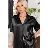 image:imageEkouaer Womens Satin Pajama Set Short Sleeve Button Down Sleepwear 2 Piece Silky Pj Set Soft Loungewear for LadiesBlack