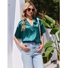 image:imageEkouaer Womens Satin Pajama Set Short Sleeve Button Down Sleepwear 2 Piece Silky Pj Set Soft Loungewear for LadiesBlue Green