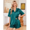 image:imageEkouaer Womens Satin Pajama Set Short Sleeve Button Down Sleepwear 2 Piece Silky Pj Set Soft Loungewear for LadiesBlue Green