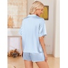 image:imageEkouaer Womens Satin Pajama Set Short Sleeve Button Down Sleepwear 2 Piece Silky Pj Set Soft Loungewear for LadiesBlue WhiteStripes