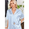 image:imageEkouaer Womens Satin Pajama Set Short Sleeve Button Down Sleepwear 2 Piece Silky Pj Set Soft Loungewear for LadiesBlue WhiteStripes