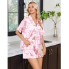 image:imageEkouaer Womens Satin Pajama Set Short Sleeve Button Down Sleepwear 2 Piece Silky Pj Set Soft Loungewear for LadiesBow HeartStripes
