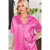 image:imageEkouaer Womens Satin Pajama Set Short Sleeve Button Down Sleepwear 2 Piece Silky Pj Set Soft Loungewear for LadiesLeopard Print Rose Pink