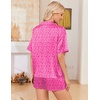 image:imageEkouaer Womens Satin Pajama Set Short Sleeve Button Down Sleepwear 2 Piece Silky Pj Set Soft Loungewear for LadiesLeopard Print Rose Pink