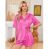 image:imageEkouaer Womens Satin Pajama Set Short Sleeve Button Down Sleepwear 2 Piece Silky Pj Set Soft Loungewear for LadiesLeopard Print Rose Pink