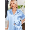 image:imageEkouaer Womens Satin Pajama Set Short Sleeve Button Down Sleepwear 2 Piece Silky Pj Set Soft Loungewear for LadiesLight Blue