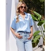 image:imageEkouaer Womens Satin Pajama Set Short Sleeve Button Down Sleepwear 2 Piece Silky Pj Set Soft Loungewear for LadiesLight Blue