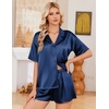 image:imageEkouaer Womens Satin Pajama Set Short Sleeve Button Down Sleepwear 2 Piece Silky Pj Set Soft Loungewear for LadiesNavy Blue