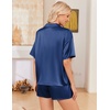 image:imageEkouaer Womens Satin Pajama Set Short Sleeve Button Down Sleepwear 2 Piece Silky Pj Set Soft Loungewear for LadiesNavy Blue
