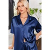 image:imageEkouaer Womens Satin Pajama Set Short Sleeve Button Down Sleepwear 2 Piece Silky Pj Set Soft Loungewear for LadiesNavy Blue