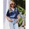 image:imageEkouaer Womens Satin Pajama Set Short Sleeve Button Down Sleepwear 2 Piece Silky Pj Set Soft Loungewear for LadiesNavy Blue