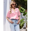 image:imageEkouaer Womens Satin Pajama Set Short Sleeve Button Down Sleepwear 2 Piece Silky Pj Set Soft Loungewear for LadiesPink