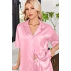 image:imageEkouaer Womens Satin Pajama Set Short Sleeve Button Down Sleepwear 2 Piece Silky Pj Set Soft Loungewear for LadiesPink