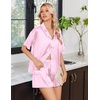 image:imageEkouaer Womens Satin Pajama Set Short Sleeve Button Down Sleepwear 2 Piece Silky Pj Set Soft Loungewear for LadiesPink WhiteStripes