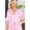 image:imageEkouaer Womens Satin Pajama Set Short Sleeve Button Down Sleepwear 2 Piece Silky Pj Set Soft Loungewear for LadiesPink WhiteStripes