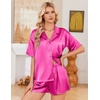image:imageEkouaer Womens Satin Pajama Set Short Sleeve Button Down Sleepwear 2 Piece Silky Pj Set Soft Loungewear for LadiesRose Red