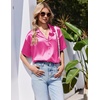 image:imageEkouaer Womens Satin Pajama Set Short Sleeve Button Down Sleepwear 2 Piece Silky Pj Set Soft Loungewear for LadiesRose Red