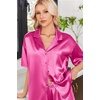 image:imageEkouaer Womens Satin Pajama Set Short Sleeve Button Down Sleepwear 2 Piece Silky Pj Set Soft Loungewear for LadiesRose Red