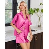 image:imageEkouaer Womens Satin Pajama Set Short Sleeve Button Down Sleepwear 2 Piece Silky Pj Set Soft Loungewear for LadiesRose Red