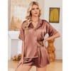 image:imageEkouaer Womens Satin Pajama Set Short Sleeve Button Down Sleepwear 2 Piece Silky Pj Set Soft Loungewear for LadiesTerracotta