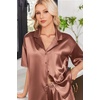 image:imageEkouaer Womens Satin Pajama Set Short Sleeve Button Down Sleepwear 2 Piece Silky Pj Set Soft Loungewear for LadiesTerracotta