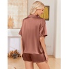 image:imageEkouaer Womens Satin Pajama Set Short Sleeve Button Down Sleepwear 2 Piece Silky Pj Set Soft Loungewear for LadiesTerracotta