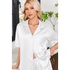 image:imageEkouaer Womens Satin Pajama Set Short Sleeve Button Down Sleepwear 2 Piece Silky Pj Set Soft Loungewear for LadiesWhite