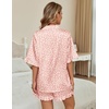 image:imageEkouaer Womens Satin Pajamas Set 2 Piece Button Down Silk Pjs Ruffle Short Sleeve Shorts Set Notch Collar SleepwearCoffee Pink Leopard