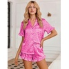 image:imageEkouaer Womens Satin Pajamas Set 2 Piece Button Down Silk Pjs Ruffle Short Sleeve Shorts Set Notch Collar SleepwearRose Pink Leopard