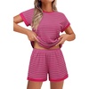 image:imageEkouaer 2 Piece Sets for Women Summer Outfits Cute Stripe Knit T Shirts Shorts Matching Lounge SetRose Pink Striped