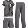 image:imageEkouaer 3 PCS Maternity Nursing Pajamas Set Postpartum Breastfeeding Short Sleeve Shirts Pregnancy Shorts amp Pants Pjs SXXL