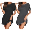 image:imageEkouaer Nightgowns for Women 2 Pack Night Gowns Short Sleeve Sleepshirts Pullover Nightshirts Soft SleepwearBlackDark Grey