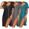 image:imageEkouaer Nightgowns for Women 3 Pack Sleep Shirts Button Down Pajama Dress Short Sleeve Nightshirt Sleepwear NightdressBlackGreyBlue Green