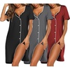 image:imageEkouaer Nightgowns for Women 3 Pack Sleep Shirts Button Down Pajama Dress Short Sleeve Nightshirt Sleepwear NightdressBlackGreyWine Red