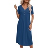 image:imageEkouaer Nightgowns for Women Bamboo Viscose Long Night Gown Short Sleeve Moo Moos V Neck Sleep Shirts Pleated House DressBlue