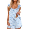 image:imageEkouaer Pajama for Women Set 2 Piece Ruffle Pjs Soft Tank Top and Shorts Sleepwear Set Bridal Pajama Set for WomenBlue Bow Stars