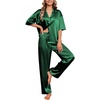 image:imageEkouaer Silk Satin Pajamas Set Women Short Sleeve Pj Sets Button Down Sleepwear 2 Piece Soft Loungewear SXXLGreen