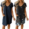 image:imageEkouaer Womens 2 Pack Nightgown V Neck Sleepshirt Short Sleeve Nightshirt PlainFloral Pajama Dress with PocketsNavy Bluebutterfly Print