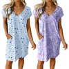 image:imageEkouaer Womens 2 Pack Nightgown V Neck Sleepshirt Short Sleeve Nightshirt PlainFloral Pajama Dress with PocketsPlanet Moonpurple Star