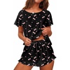 image:imageEkouaer Womens Pajama Set Ruffle Sleeves Top and Short Soft 2 Piece Loungewear SetBlack Cherry