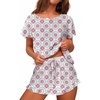 image:imageEkouaer Womens Pajama Set Ruffle Sleeves Top and Short Soft 2 Piece Loungewear SetSilhouette Flower Leaves