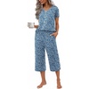 image:imageEkouaer Womens Pajama Sets Short Sleeve Sleepwear Button Up Pj Loungewear Top and Capri Pants with PocketsBlue Flower