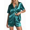 image:imageEkouaer Womens Satin Pajama Set Short Sleeve Button Down Sleepwear 2 Piece Silky Pj Set Soft Loungewear for LadiesBlue Green