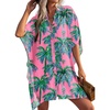 image:imageEkouaer Womens Swimsuit Cover Up 34 Sleeve Beachwear Bikini Coverups Button Down Oversized Cover Up Shirt S3XLWatercolor Coconut Tree
