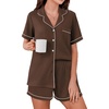 image:imageEkouaer Womens Waffle Knit Pajama Sets Soft Short Sleeve Button Down Sleepwear Cozy 2 Piece Pjs Shorts SetBrown