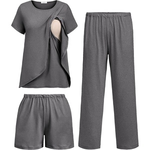 image:imageEkouaer 3 PCS Maternity Nursing Pajamas Set Postpartum Breastfeeding Short Sleeve Shirts Pregnancy Shorts amp Pants Pjs SXXL