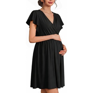 image:imageEkouaer Cotton Labor and Delivery Gown for Hospital 3 in 1 Nursing Nightgown for Breastfeeding Short Sleeve Maternity DressBlack